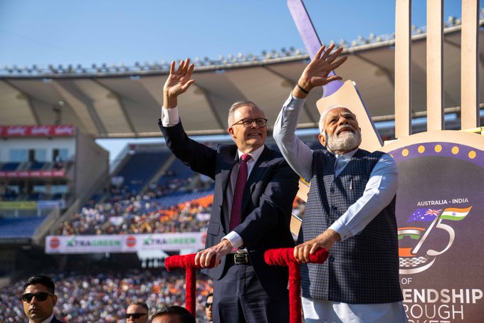 PM Narendra Modi visits Ahmedabad stadium before match with Australian PM.